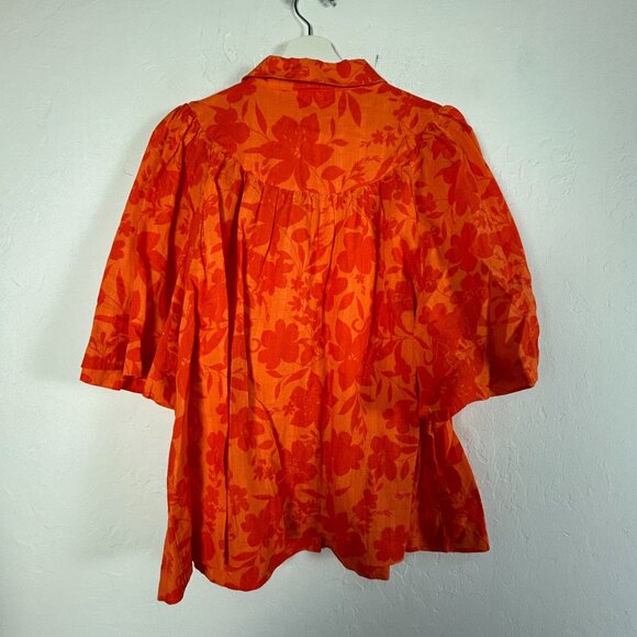 Charter Club Luxury Womens Orange Floral Linen-Blend Button-Front Blouse XL NWOT - Picture 2 of 9